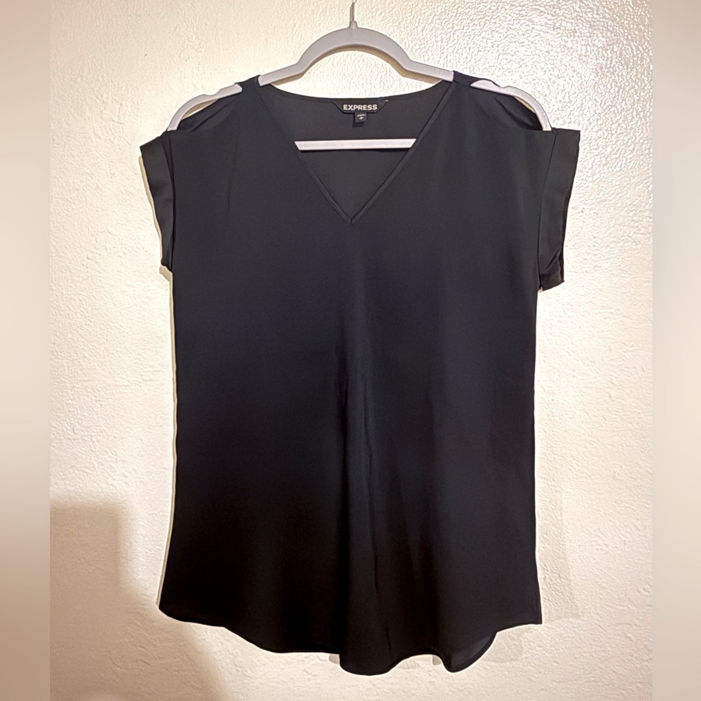 V Neck Shoulder Cut Out Blouse - Black